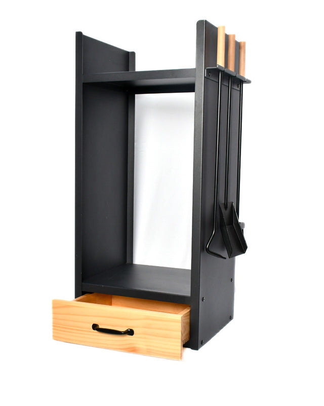 Rustic Modern Firewood Rack with fire tools metal wood fireplace decor from The Rack Co.