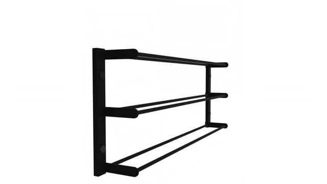 Wall-mounted wine rack for 6 bottles in black metal, horizontal label-forward display – perfect for home wine cellars, kitchens, bars, and wine walls.