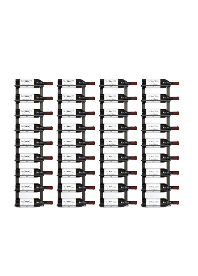 Wall Mounted Wine Cellar Display Kit for 36 bottles composed of 4 rows of 9 bottles using the double frame metal wine rack from The Rack Co