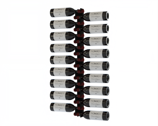 Maximize your wine storage with the Neck-Grip Wall Mount Wine Rack by The Rack Co. This modern, space-saving design holds 18 bottles securely—perfect for a stylish wine cellar display.
