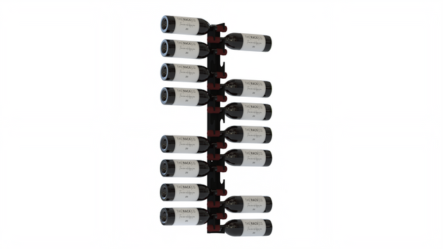The Neck-Grip Wine Rack by The Rack Co. is a wall-mounted, space-saving solution for 18 bottles. Elevate your wine storage with a stunning modern display.
