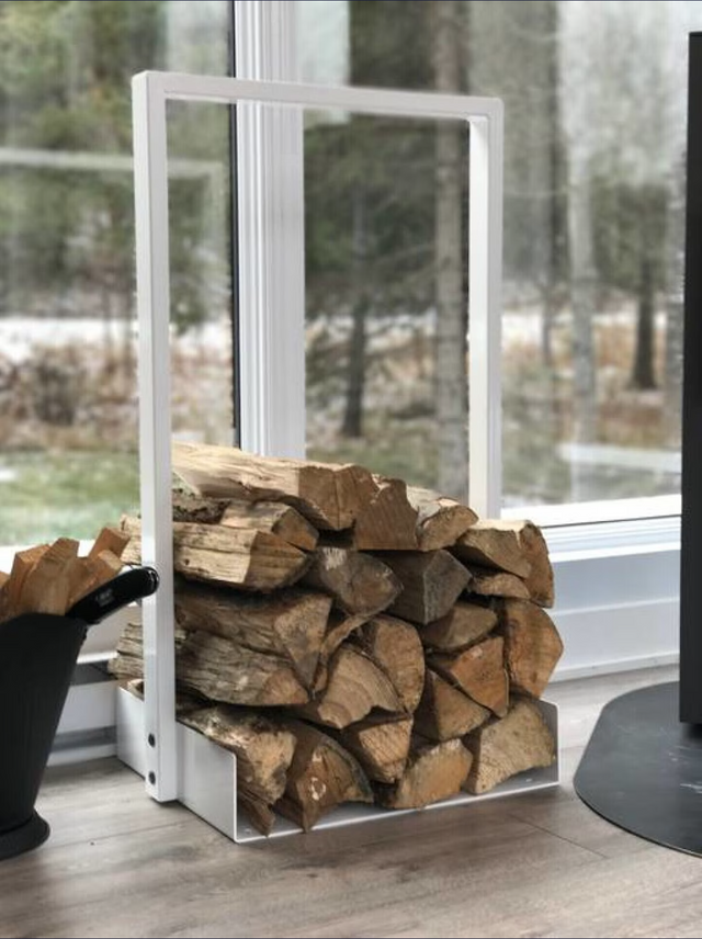 Vertical Firewood Rack Log Holder White Metal Heavy Duty Made in Canada from The Rack Co