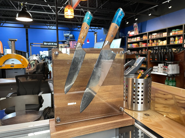 The Rack Co. Magnetic Knife Block Wood finish protective plexiglass professionnal knives kitchen storage