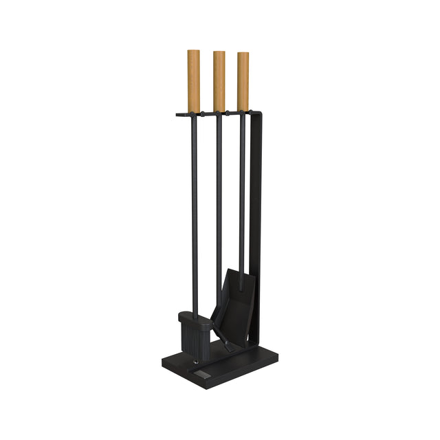 Fireplace Tools Set with Metal Base and Wooden Handle