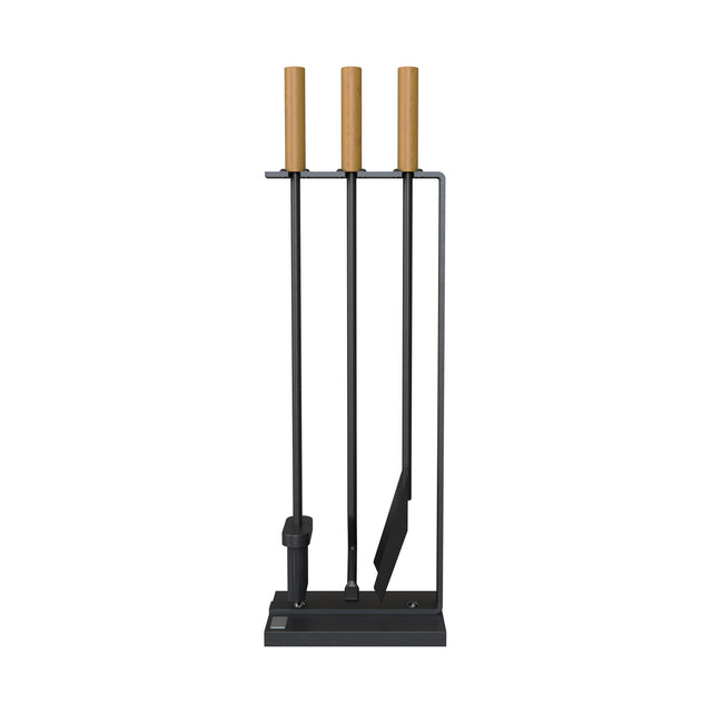 Fireplace Tools Set with Metal Base and Wooden Handle