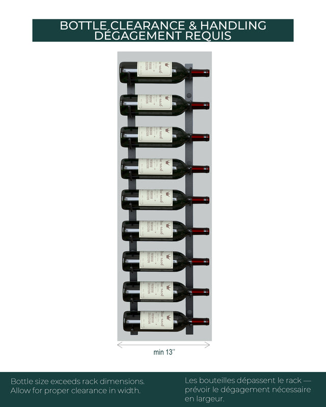 Clearance needed for wine bottles in Classic wall mounted wine rack 3, 6, 9, 12 bottles vertical columns display The Rack Co.