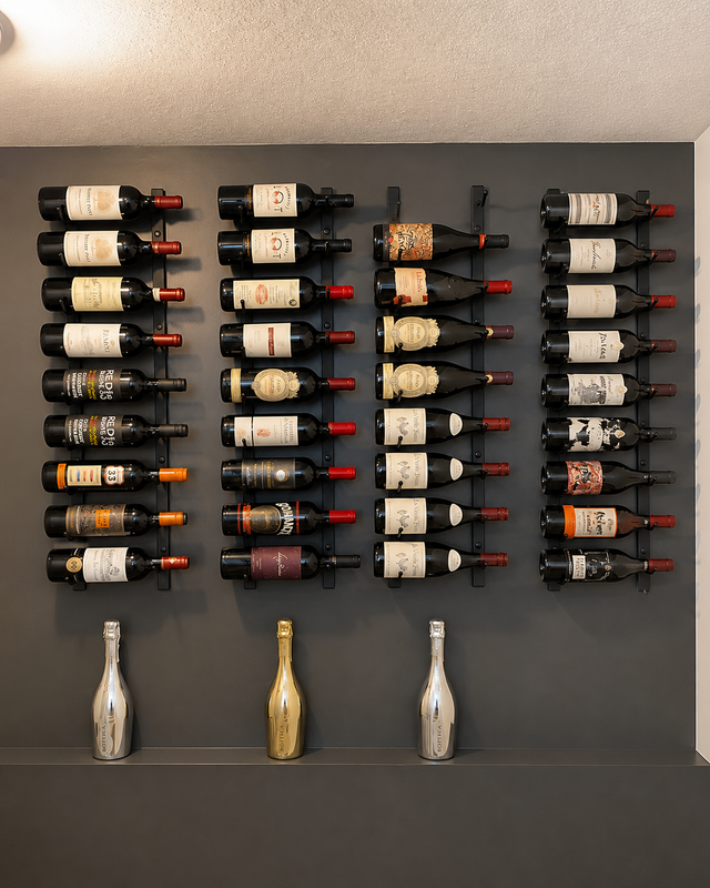 Wall Mounted Wine Cellar Bundle Kit for 36 bottles made from 4x 9-bottle Classic Wine Rack. The Rack Co Quebec Canada