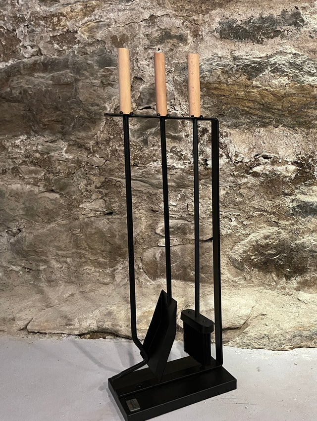 Fireplace Tools Set with Metal Base and Wooden Handle