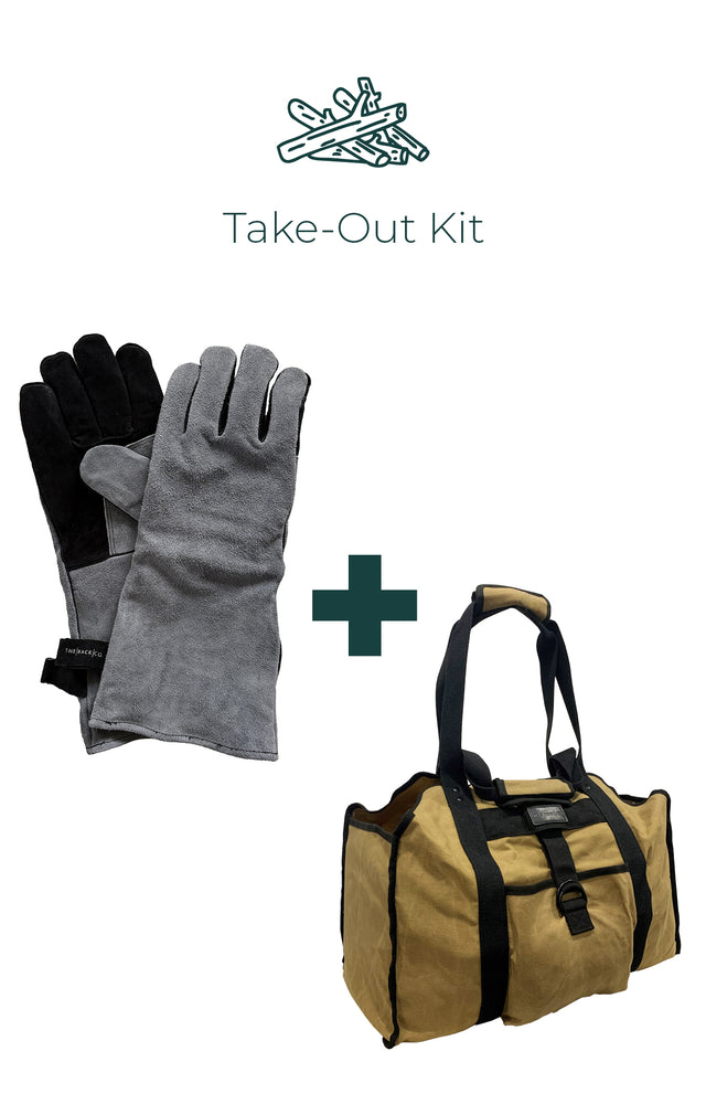 The Take-Out Kit - Heat-Resistant Leather Gloves + Log Carrier Bag