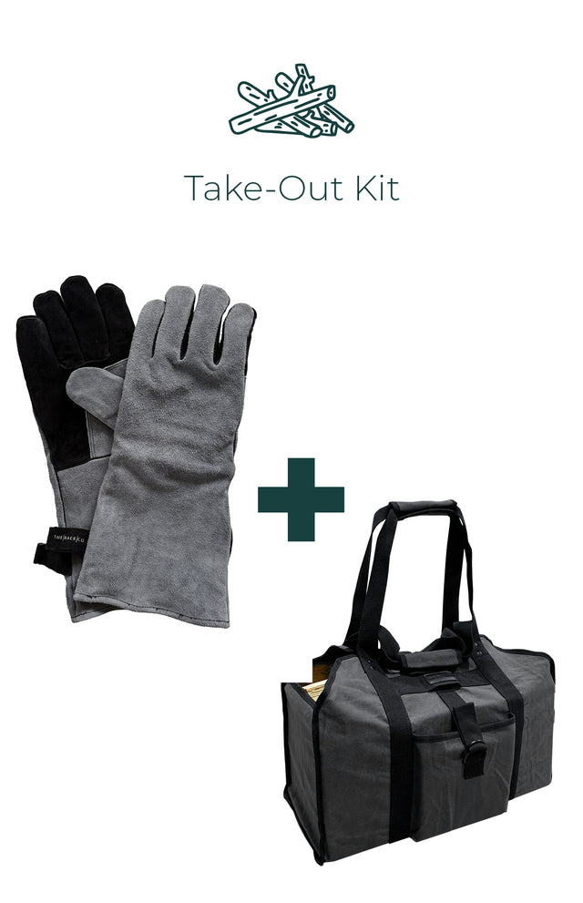 The Take-Out Kit - Heat-Resistant Leather Gloves + Log Carrier Bag
