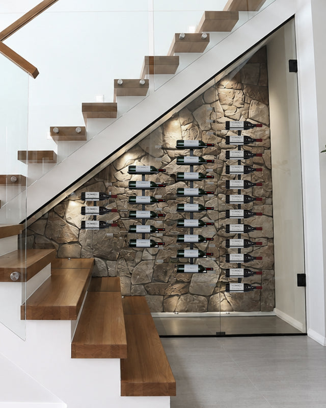 Wall mounted wine rack under staircase home cellar kit 30 bottles