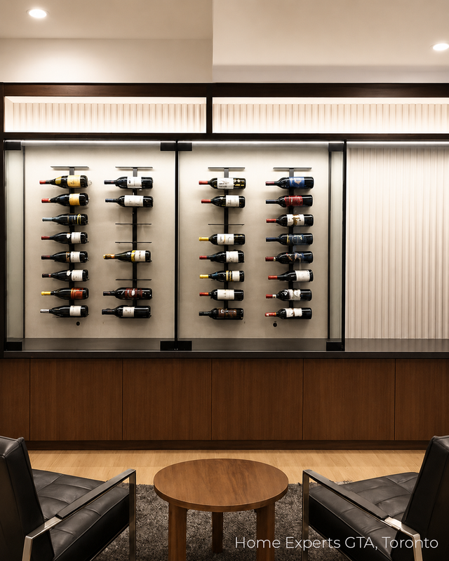 Wall Mounted Wine Rack Bundle Kit for 36 bottles using the Center-Frame wine rack from The Rack Co Quebec Canada