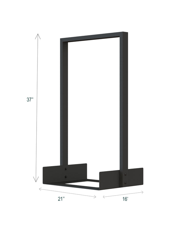 Dimensions of the Nordic freestanding steel firewood rack shown empty