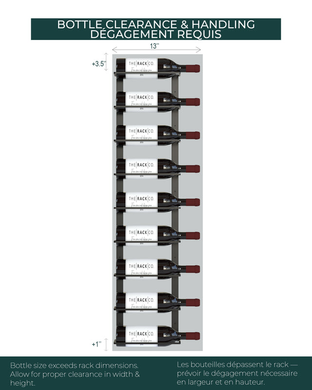 Clearance guide for wall mounted Double-Frame wine rack installation by The Rack Co for residential and commercial wine cellars