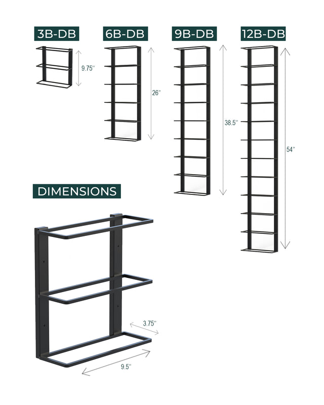 Dimension and capacity for double frame wall mounted wine rack home cellar display or storage from The Rack Co