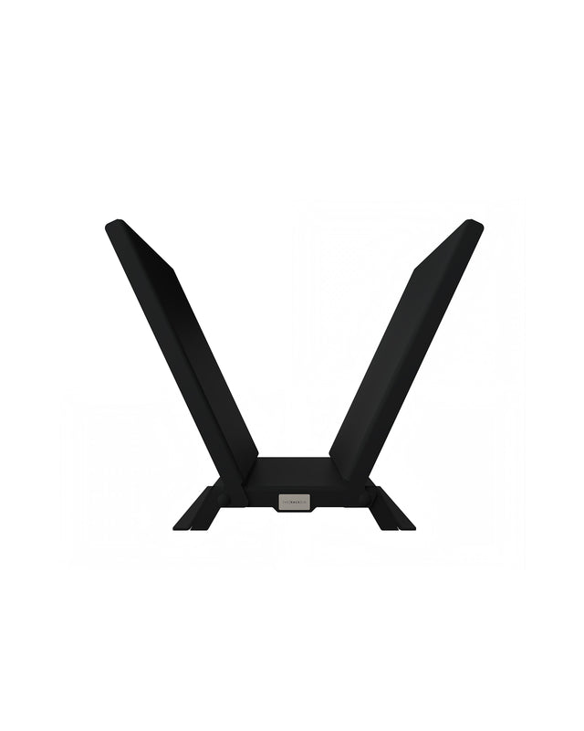 The Rack Co Model V modern V-shaped black steel firewood rack