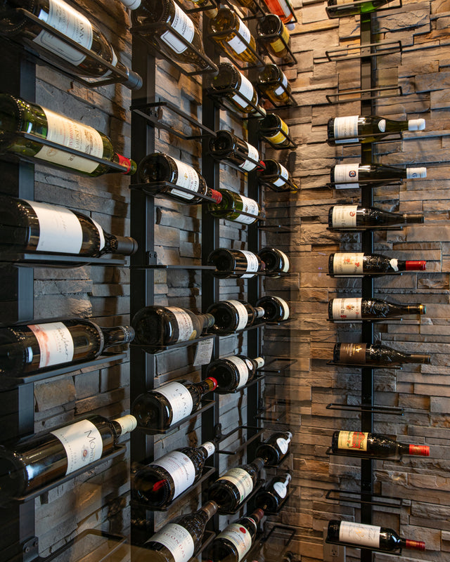 Orford architectural wine wall column system for custom residential or commercial wine cellar projects