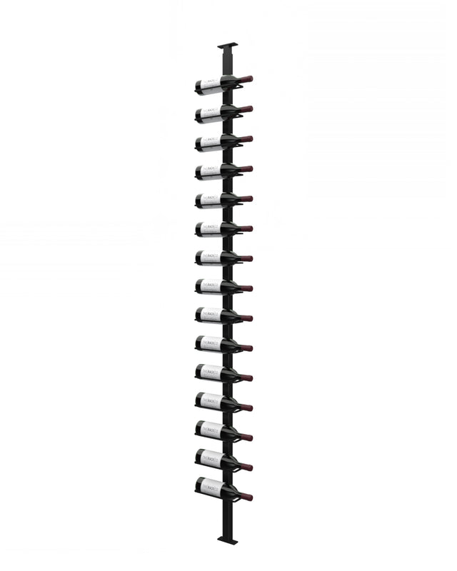 Orford floor-to-ceiling wine display column with 15 bottle holders and single-depth presentation