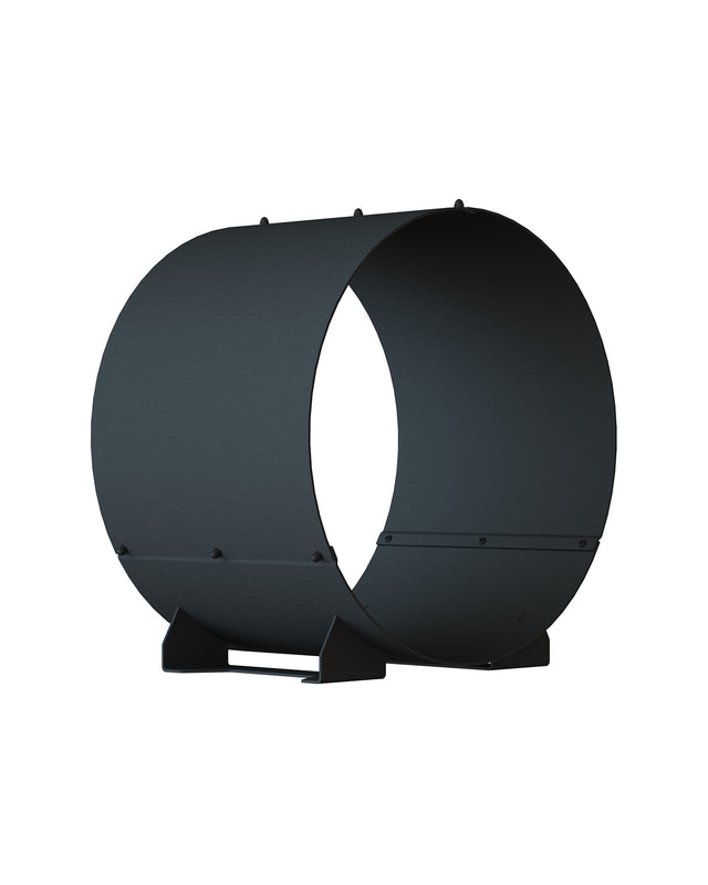 The Rack Co Circular black steel firewood rack with modern round design