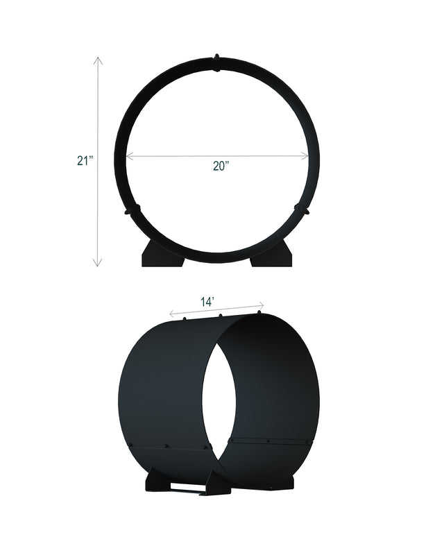 The Rack Co Circular firewood rack dimensions – 21" H × 20" W × 14" D