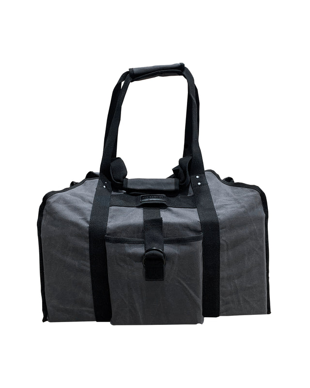 Charcoal waxed canvas firewood carrier bag with reinforced handles